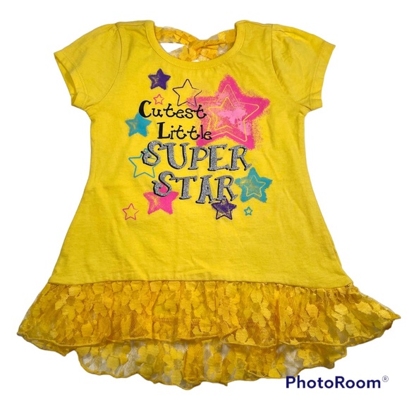 NWOT yellow tunic top with hi-low lace peplum and back neck detail Size 3T - Picture 1 of 8